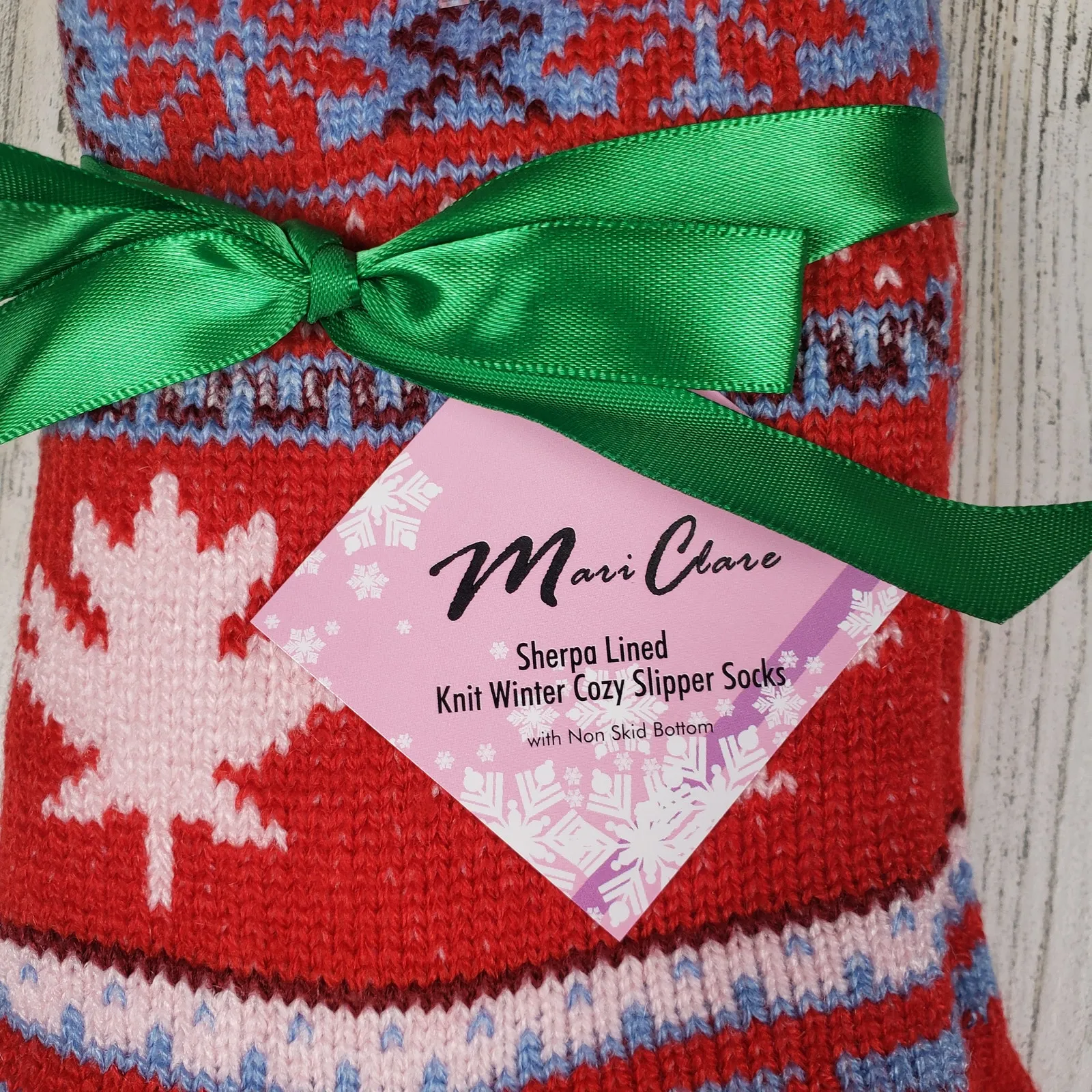 NWT Sherpa Lined Knit Winter Snowflake Leaf Design No - Image 4