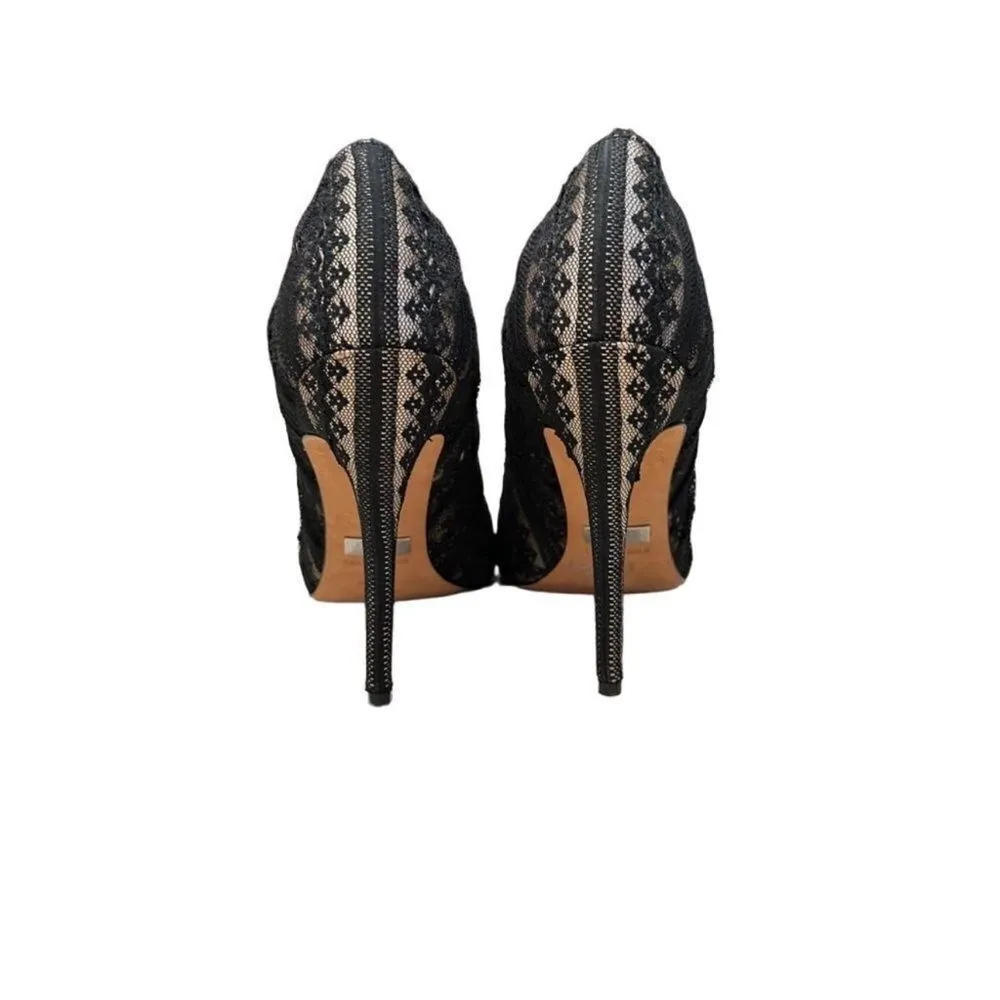 Badgley Mischka Black & Nude Lace Closed Toe 5" Stiletto Heel Pumps Size 8.5 - Image 5