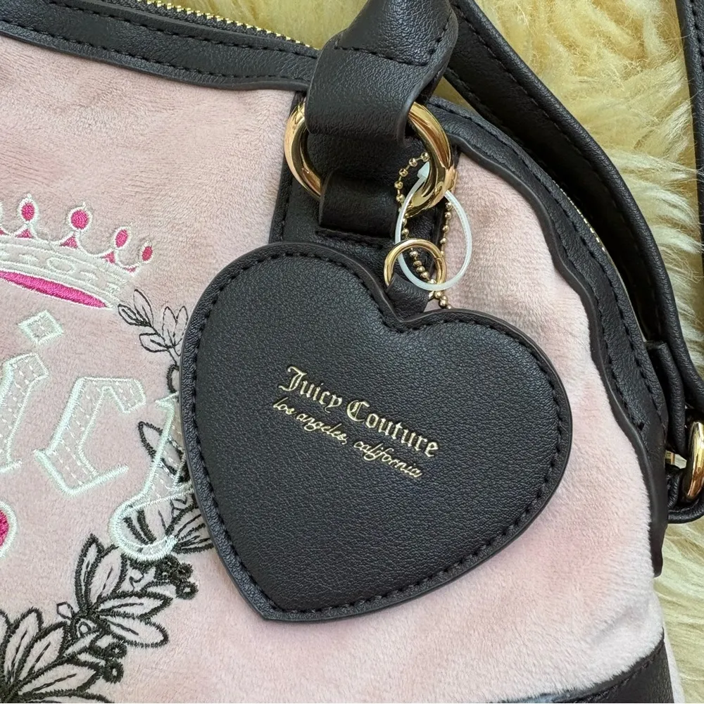 Juicy Couture velour pink and brown faux leather crossbody - Image 4