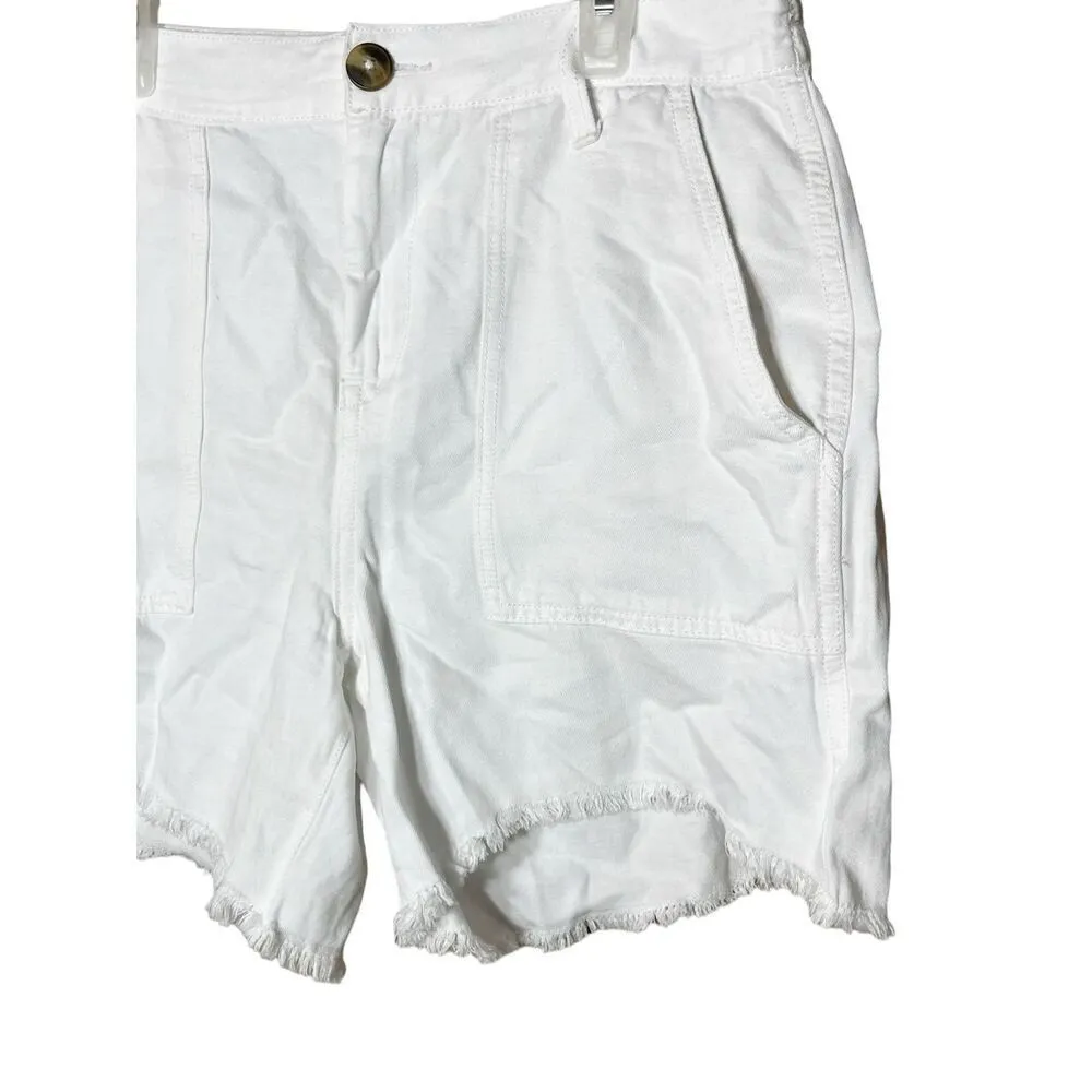 Aerie Linen Blend Midi White Adventure Shorts Frayed Raw Hem Size Small NWT - Image 2