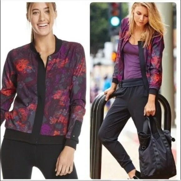 FABLETICS Women Small Bomber Jacket Floral Ithaca Full Zip Lightweight Purple - Image 2