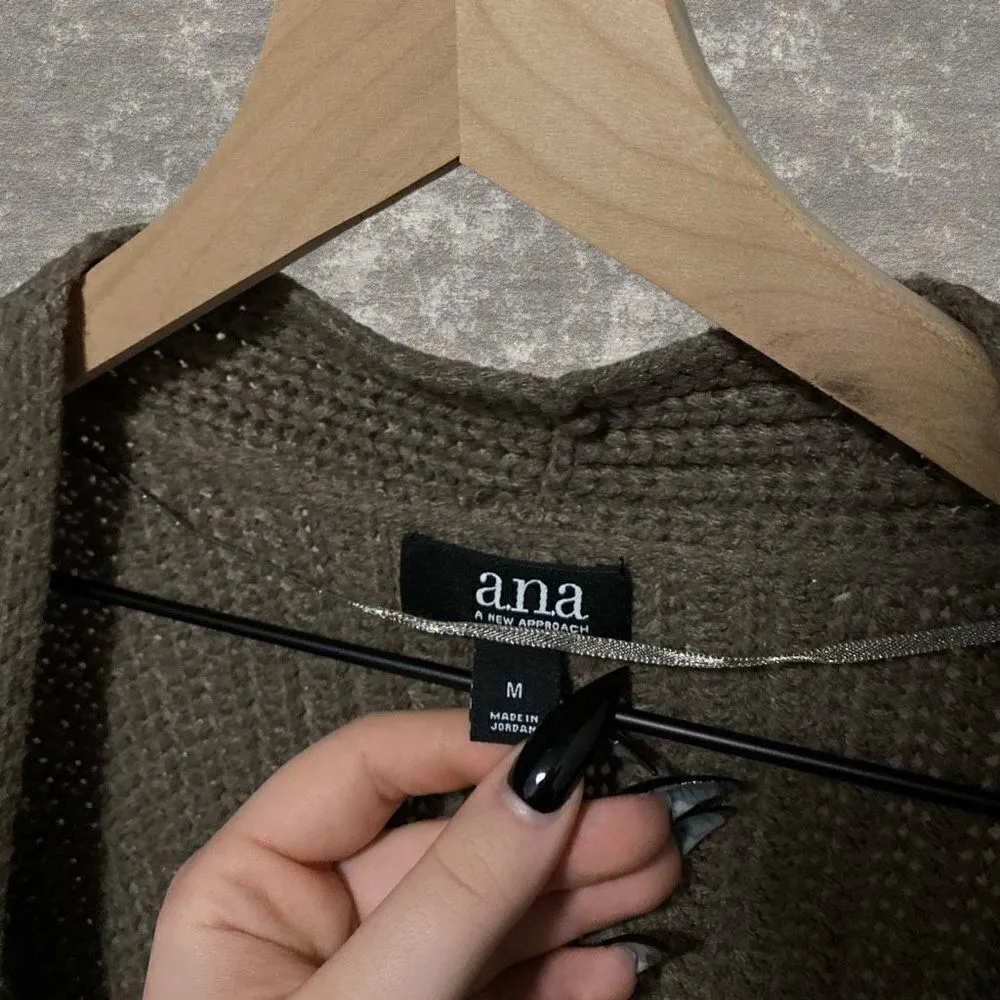 A.N.A. | Taupe Brown Long Sleeve Open Front Crochet Knit Cardigan Sweater Size M - Image 3