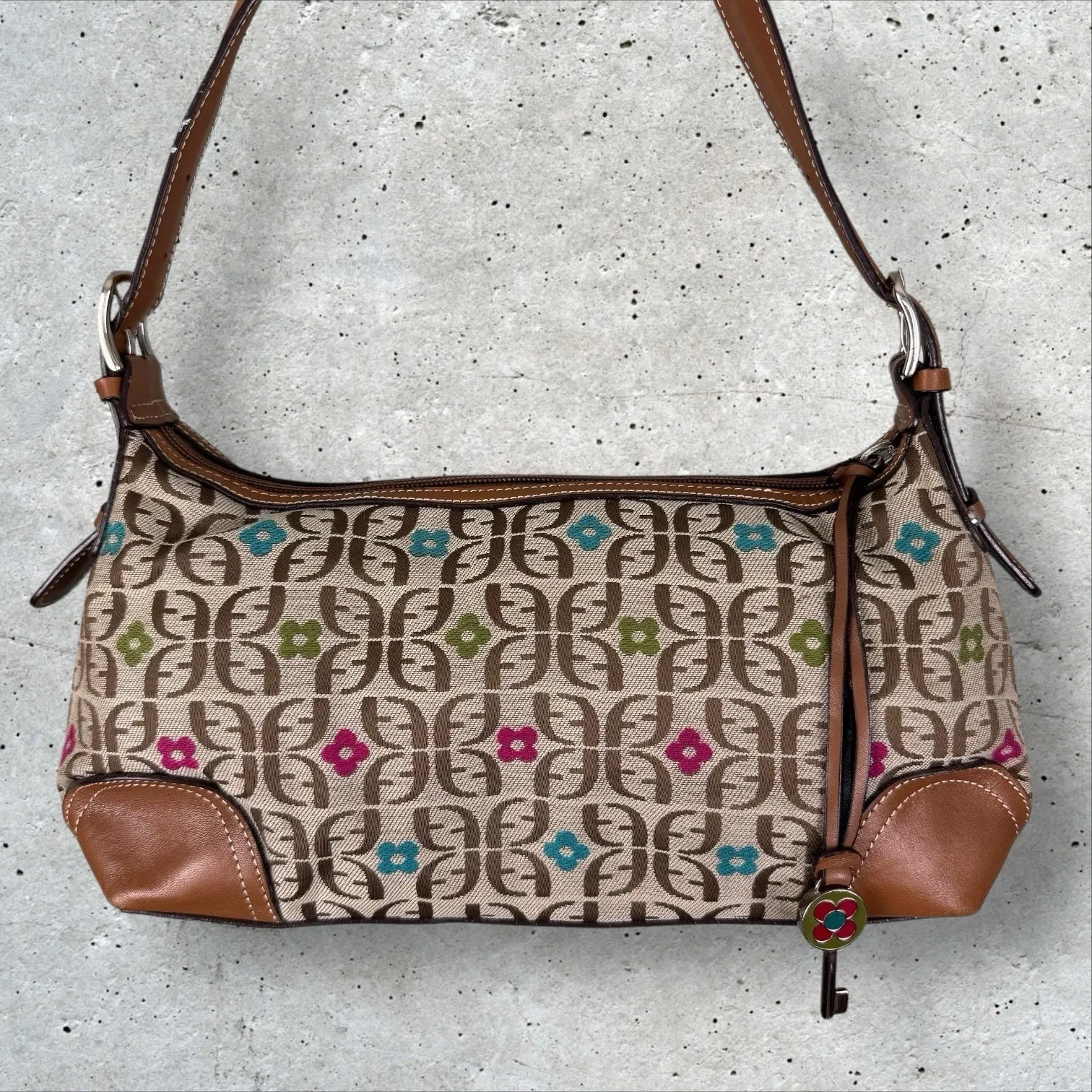 Fossil Y2K Vintage  Rectangle Baguette Monogram Key‎ Shoulder Bag Purse - Image 2