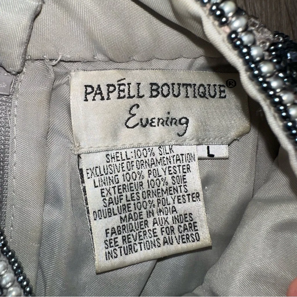 Papell Boutique Vintage Gray Black Beaded Mock Neck Tank Top shell 100% silk (L) Silver Size L - Image 14