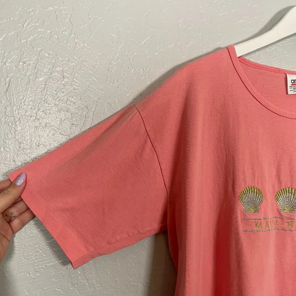Vintage Anvil Maui Hawaii Women XL Coral Pink Single Stitch Sea Shell Shirt - Image 4