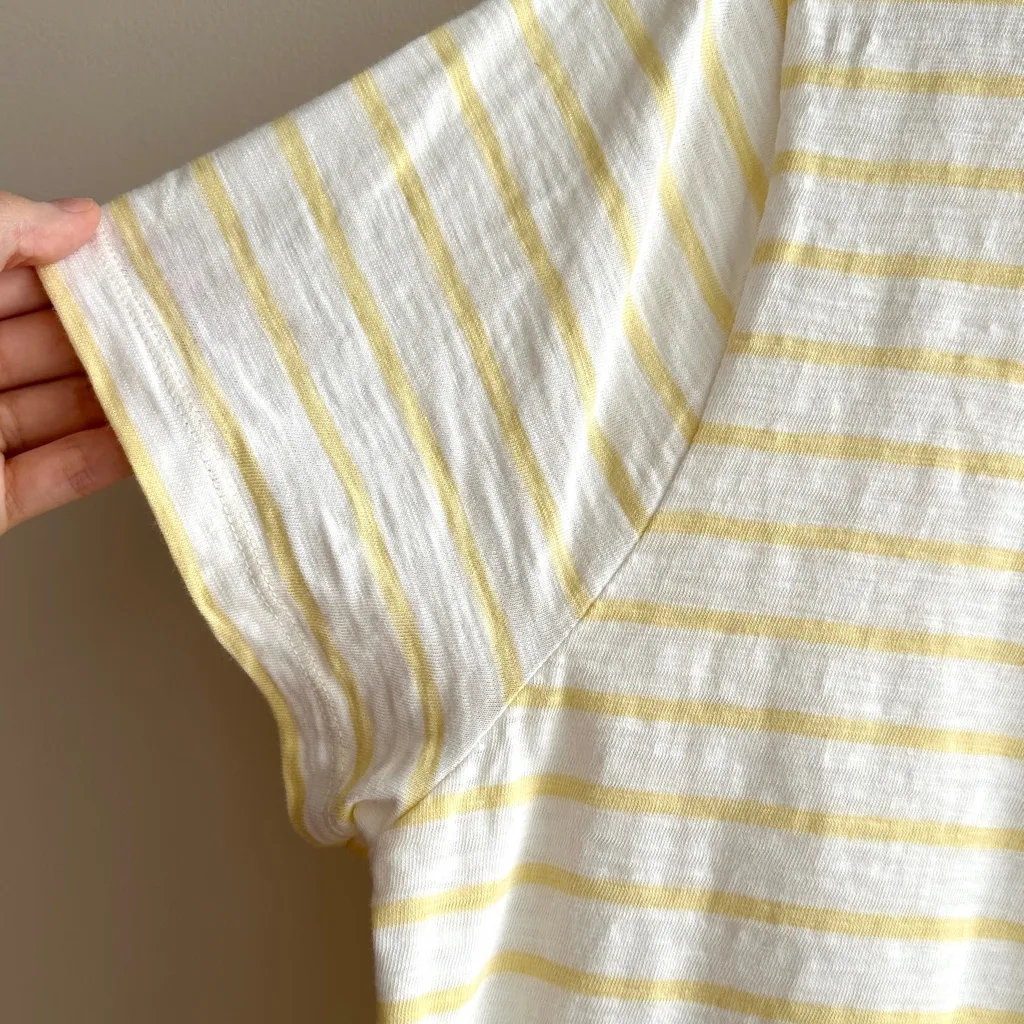J. Crew Girlfriend Tee, Yellow and White Striped Short Sleeve Tee, Size XXL - Image 5