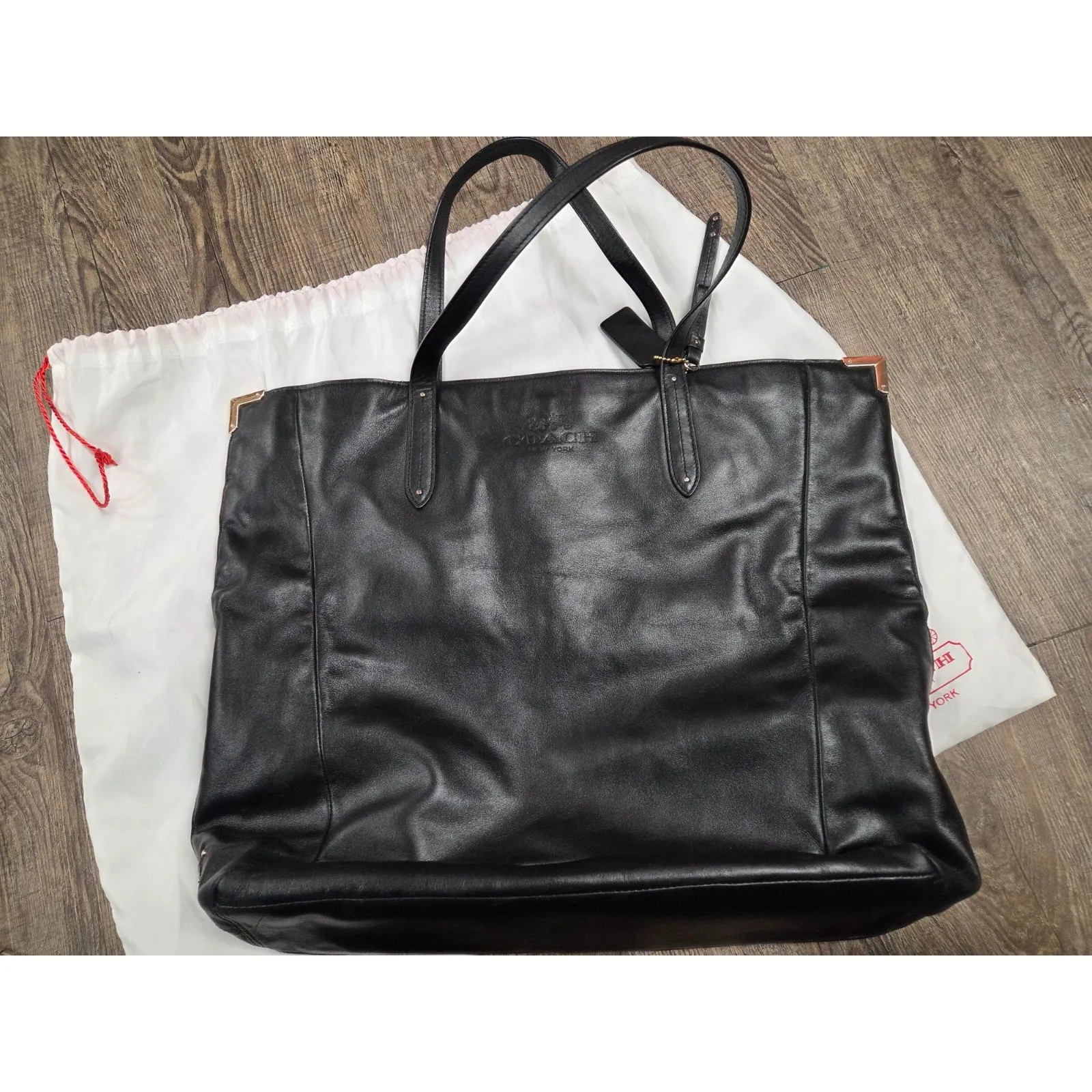 Coach Large Black Leather Tote Handbag Purse F33714 Large with Dust Bag Storage - Image 3