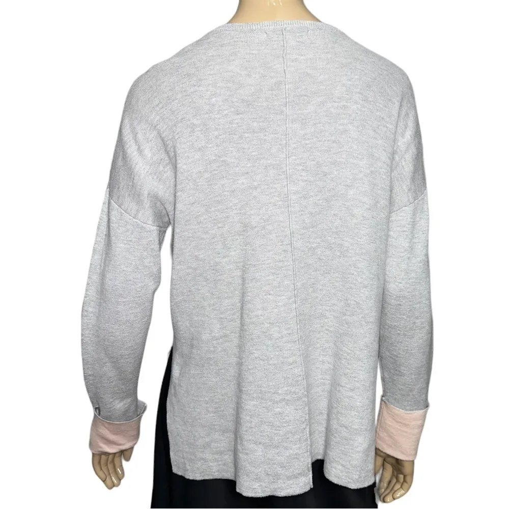Dakini Women’s Size M Heather Gray Contrast Pink Cotton Knit Crewneck Sweater Size M - Image 4