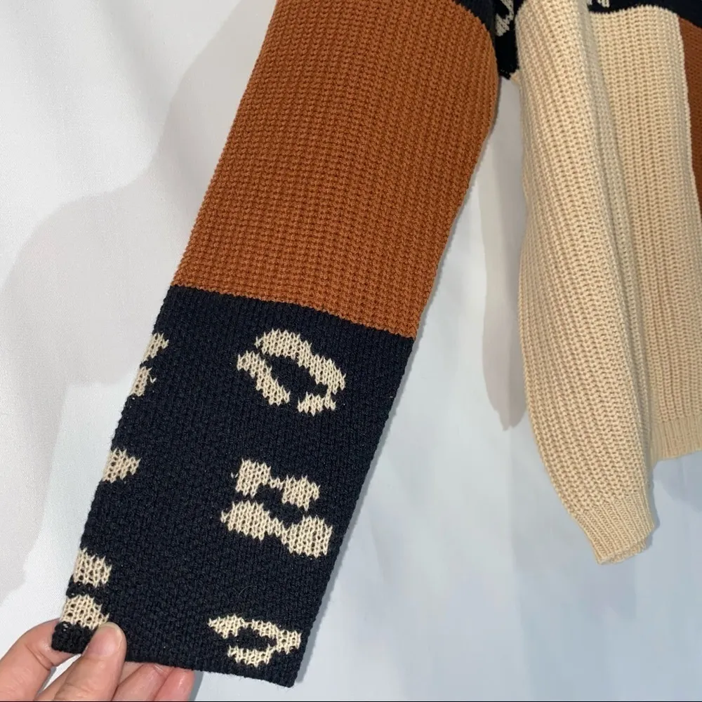 Andree Leopard & Color Block Sweater Medium - Image 3