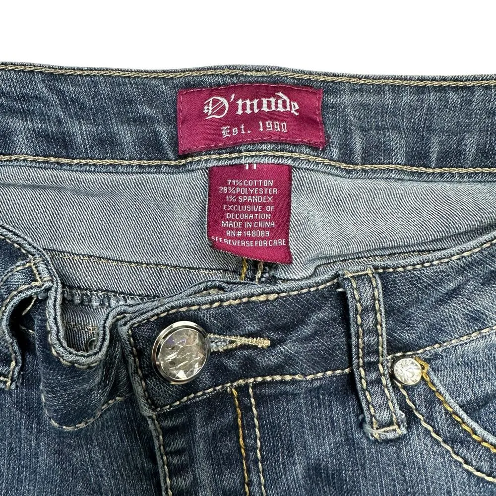 Vintage 90s D'Mode Flair Bootcut Jeans Embellished Rhinestone Size 11 Blue - Image 3