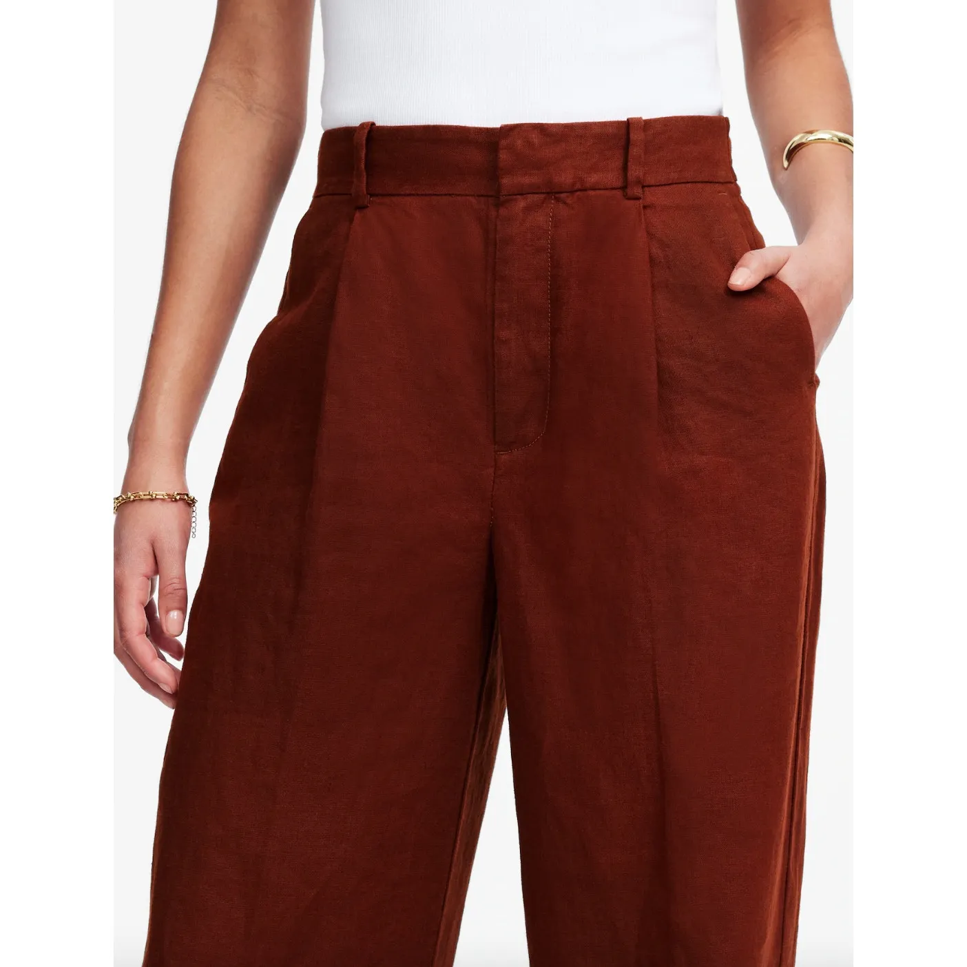 Madewell Slouchy Straight Pants in 100% Linen Henna Brown Relaxed US 10 NWT - Image 5