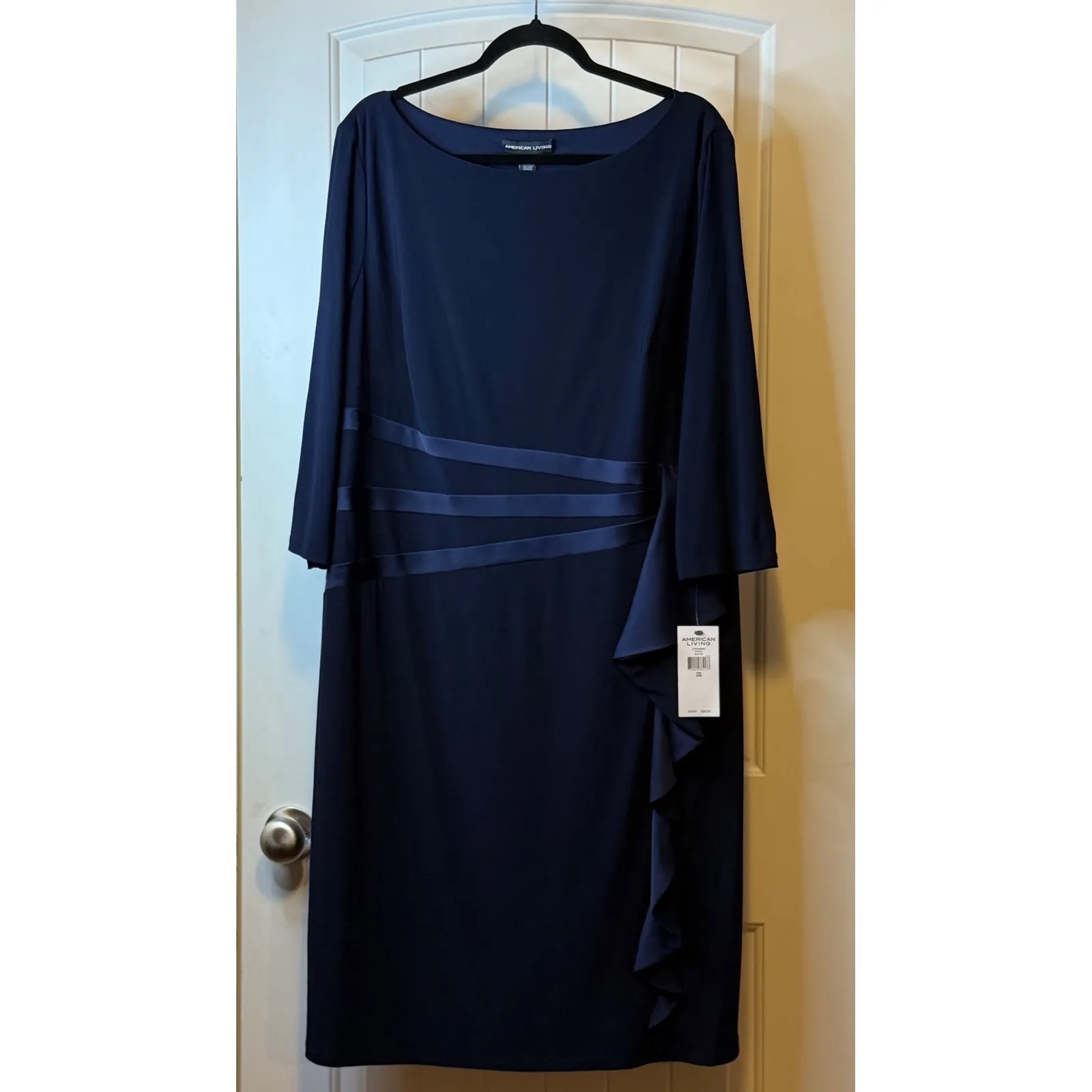 American Living NWT Navy Ruffle Front Boat Neck 3/4 Sleeve Dress Plus Size 20W - Image 2
