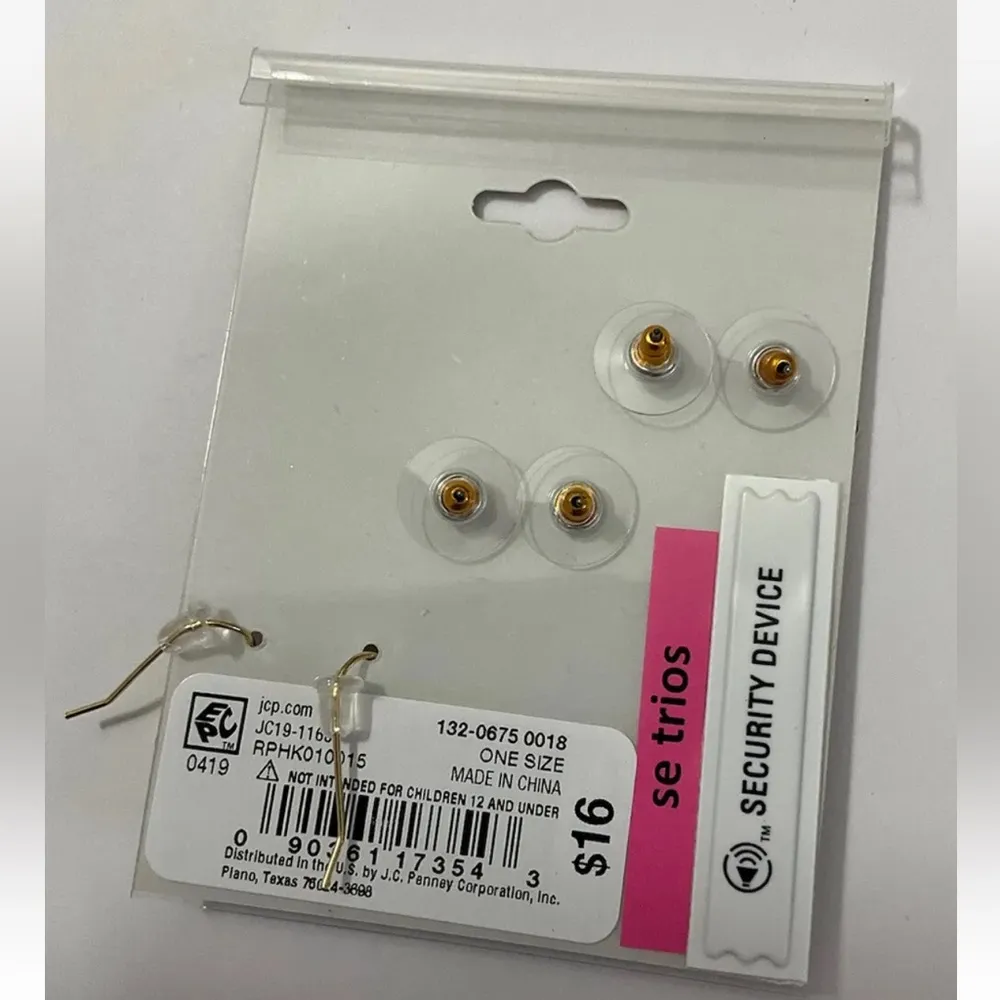 MIXIT Hypoallergenic Gold Toned 3 Pairs Earring Set 2 Studs 1 Hook Closure Heart - Image 3