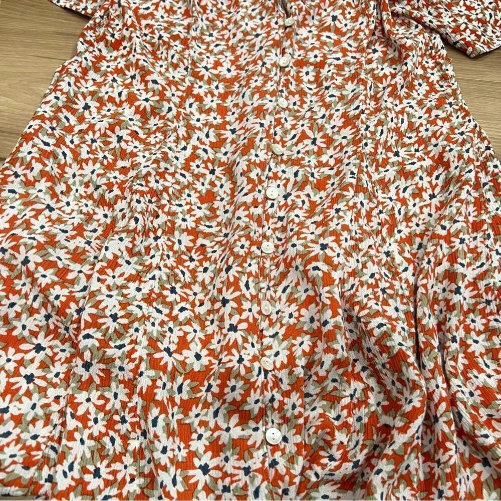 Patrons of Peace Orange Floral Off the Shoulder Ruffle Dress Women’s Small - Image 2