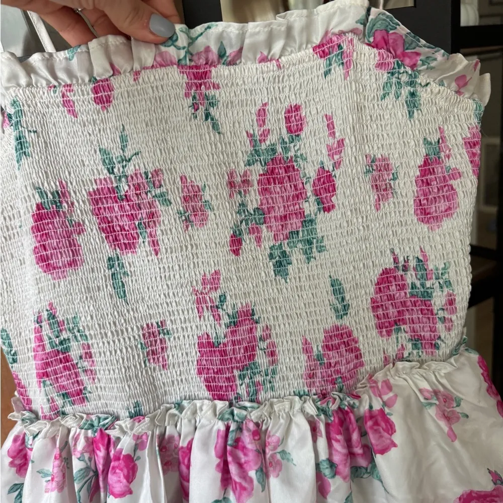 LoveShackFancy midi dress tiered floral print smock ruffle elise adjustable - Image 11