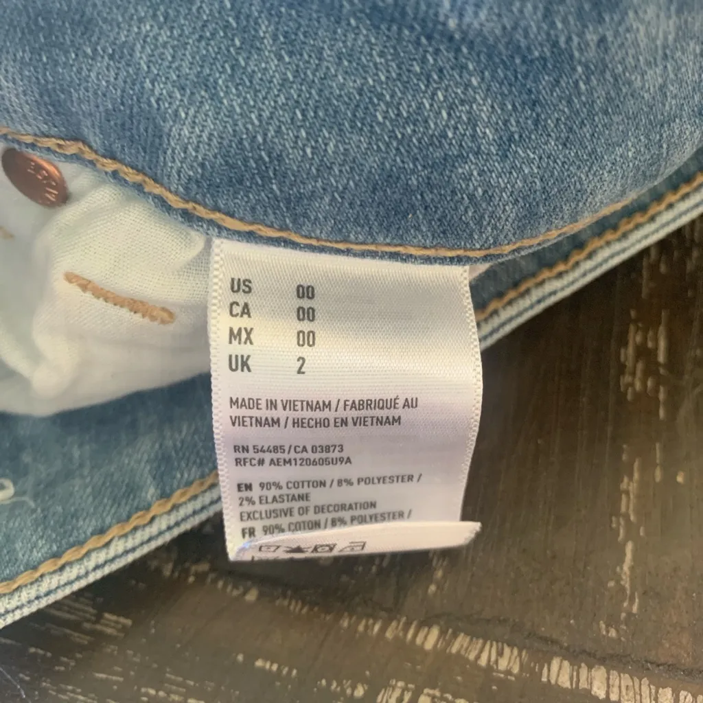 Size 00 American Eagle Outfitters Super Stretch Denim Blue Jean Cut Off Shorts - Image 5