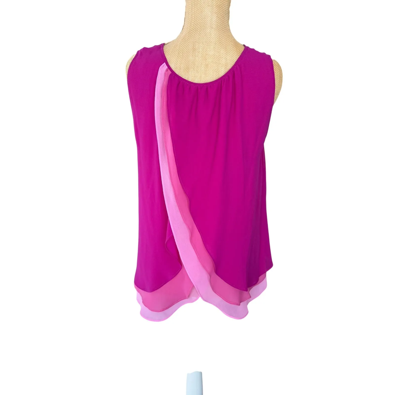 Sleeveless Pink Purple Layered‎ Chiffon Blouse Top - Image 5