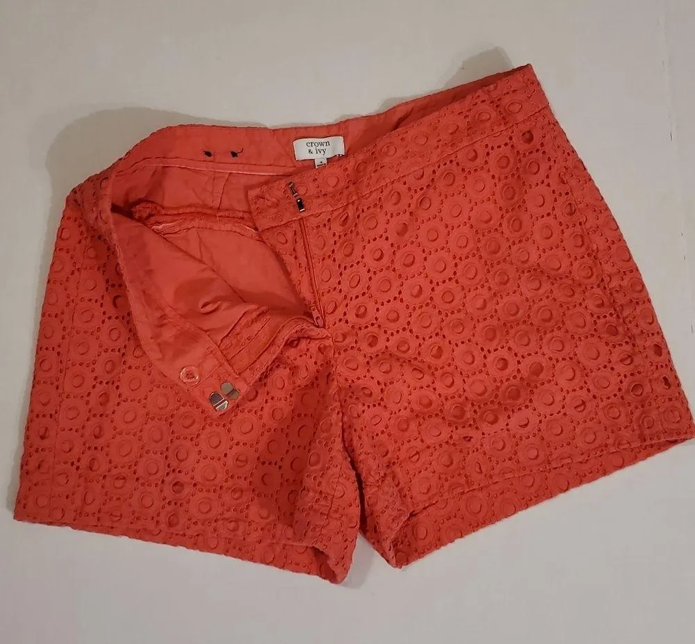 Crown & Ivy Womens Pink Lace Eyelet Shorts Sz:4 - Image 5