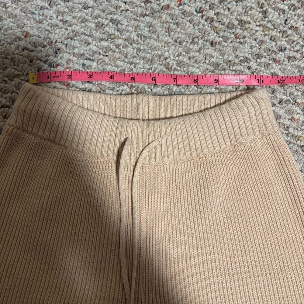 & Other Stories Ribbed Cotton Knit Shorts Oatmeal High Waist Drawstring- Size XS - Image 9