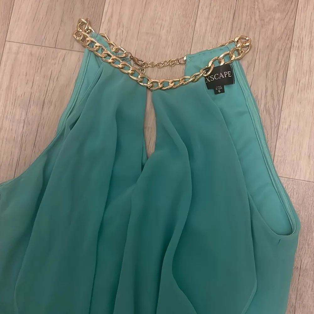 XSCAPE NWT size 6 seafoam green blue gold chain cocktail dress - Image 5