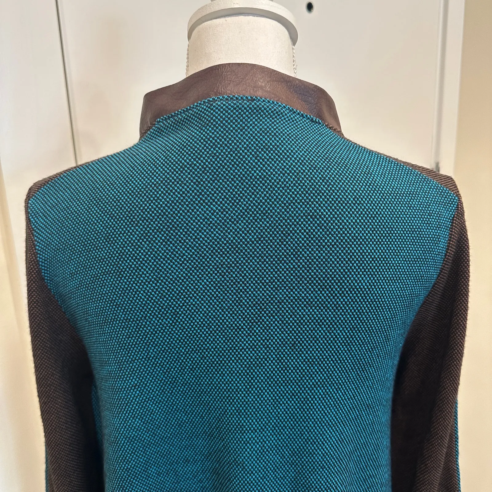 ANAC by Kimi Teal Brown Knit Long Art to Wear Cardigan Avant Garde Boho Medium Blue - Image 7