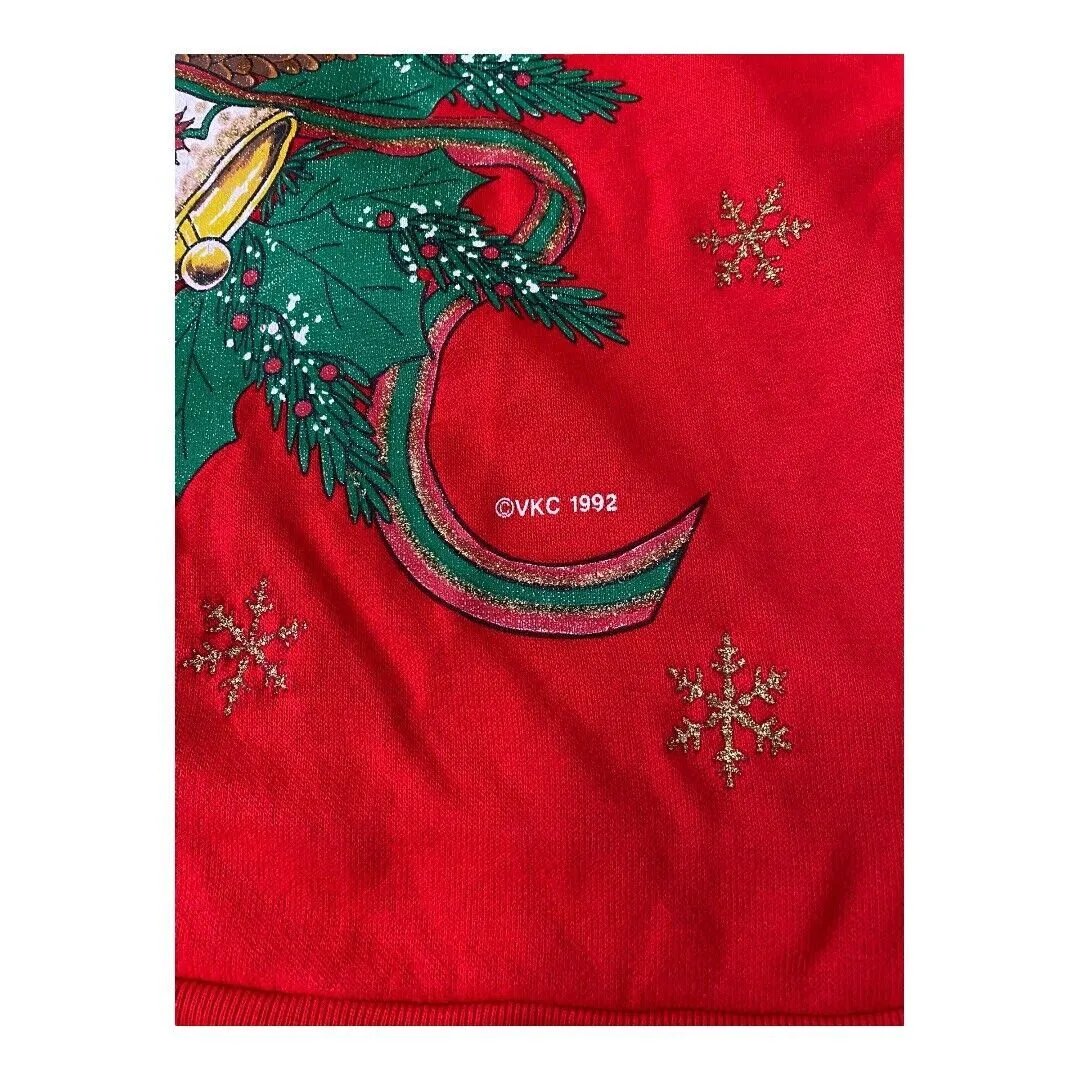 Vintage 90s Nut Cracker Christmas Graphic Gold Glitter Red Sweatshirt Size M Red Size M - Image 10