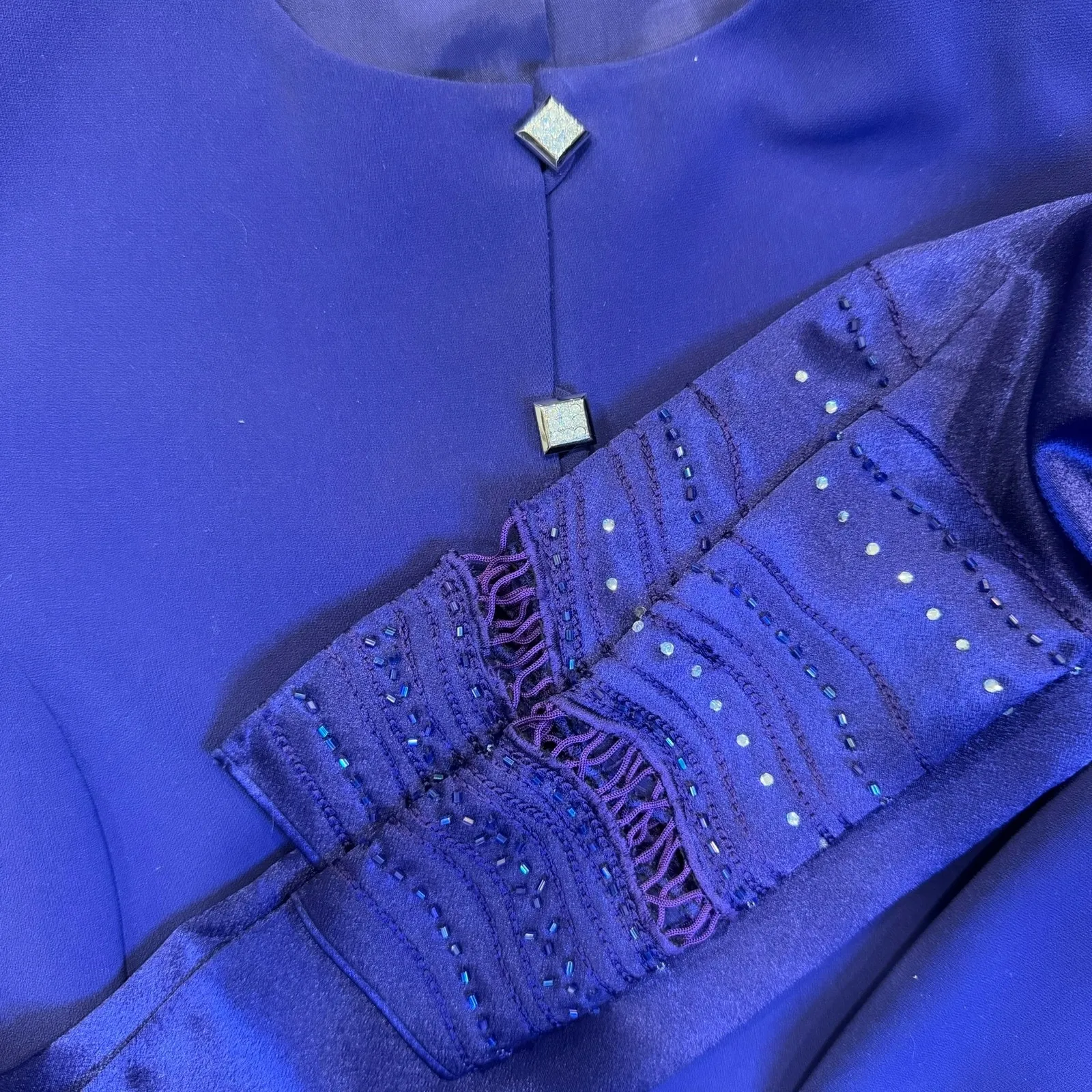 Natasia Vintage Suit Set Skirt Scarf jacket size‎ 14 Purple Size XL - Image 3