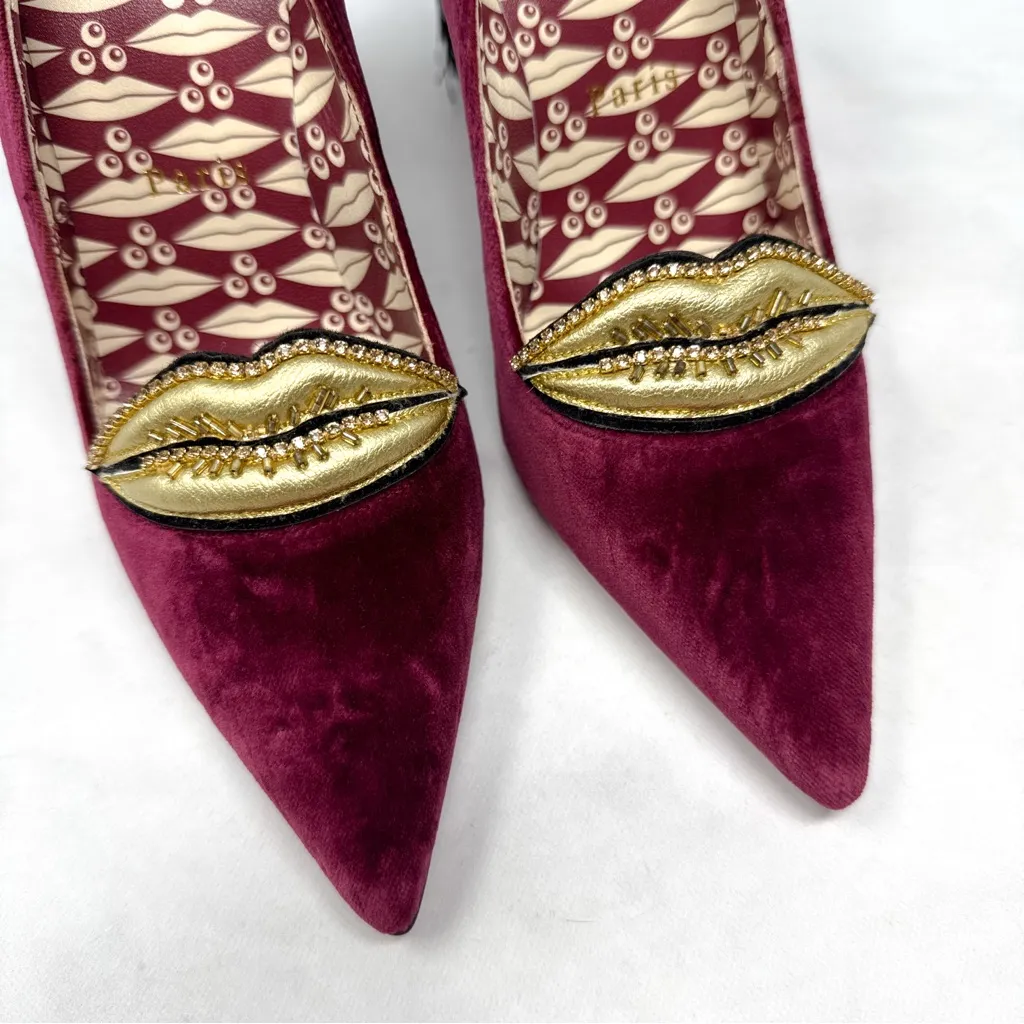 NEW Christian Louboutin Hot Chick Kiss Swarovski Crystal Velvet Pointed Toe Heel - Image 5