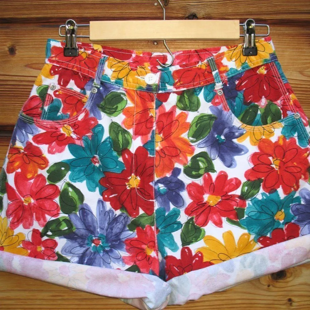Vtg 90's High Rise Multi Shorts Red Size 10 - Image 3