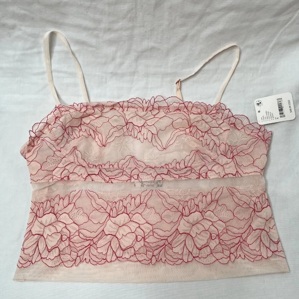 Free People Imtimately Sheer Floral Embroidered Pink Combo Lace Bralette Cami s - Image 2