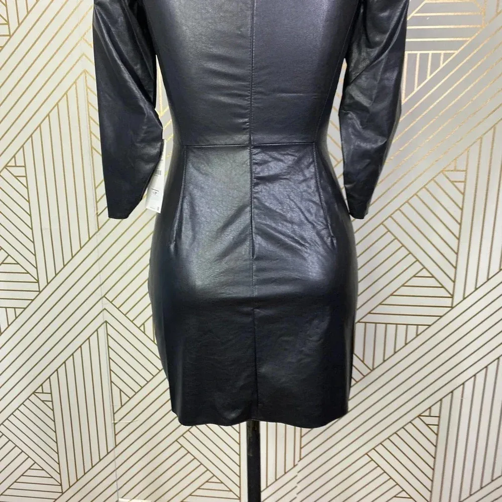 Zara Dress Faux Leather Ruched Draped V-Neck Mini Black Size US XS‎ - Image 10