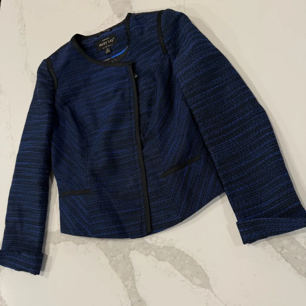 Mary Kay by Twin Hill Consultant Blazer Jacket Womens 6T Blue/Black StripeZipper Blue Size undefined - Image 2