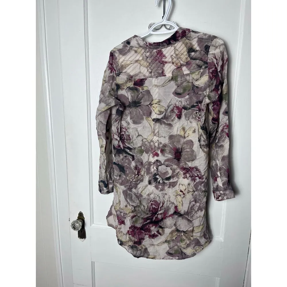 Soft Surroundings Floral Purple Western Long Sleeve Flowy Boho Tunic Top Small - Image 7