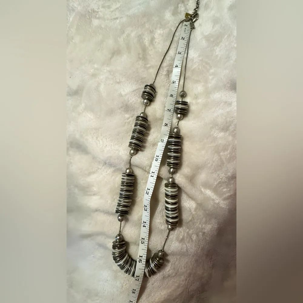 Chico’s Necklace Silver And White Disc & Silver Beads. Long Chunky 34”+ Length - Image 2