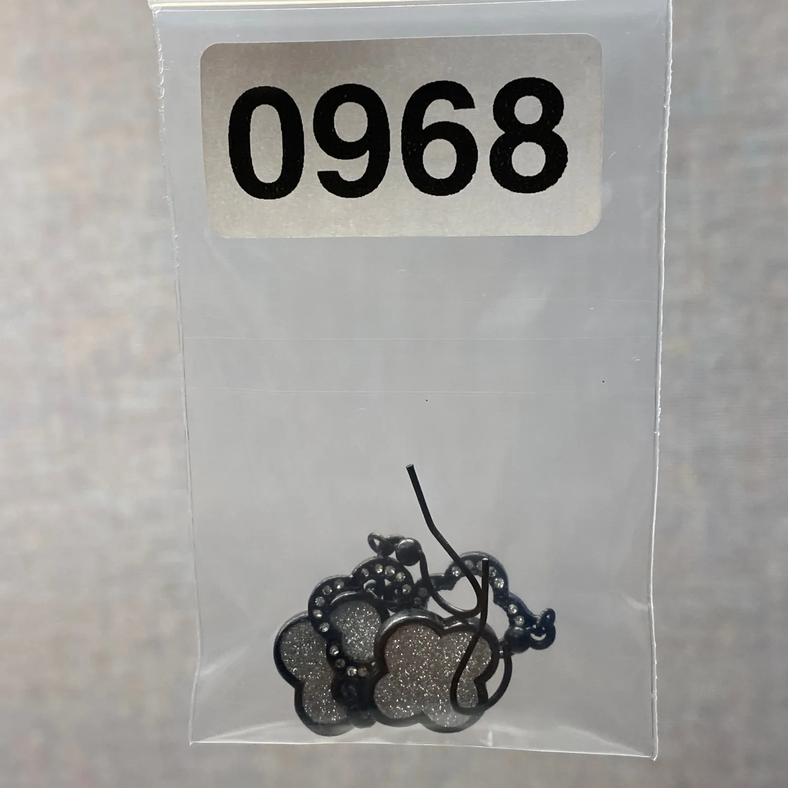 Silver Tone Black Quatrefoil Rhinestone Drop Dangle Luck & Sparkle Earrings - Image 6