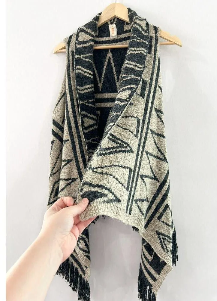 Truluv Aztec Western Knit Fringe Cardigan Vest sz Girls 12 Boho Southwestern Tan Size M - Image 3