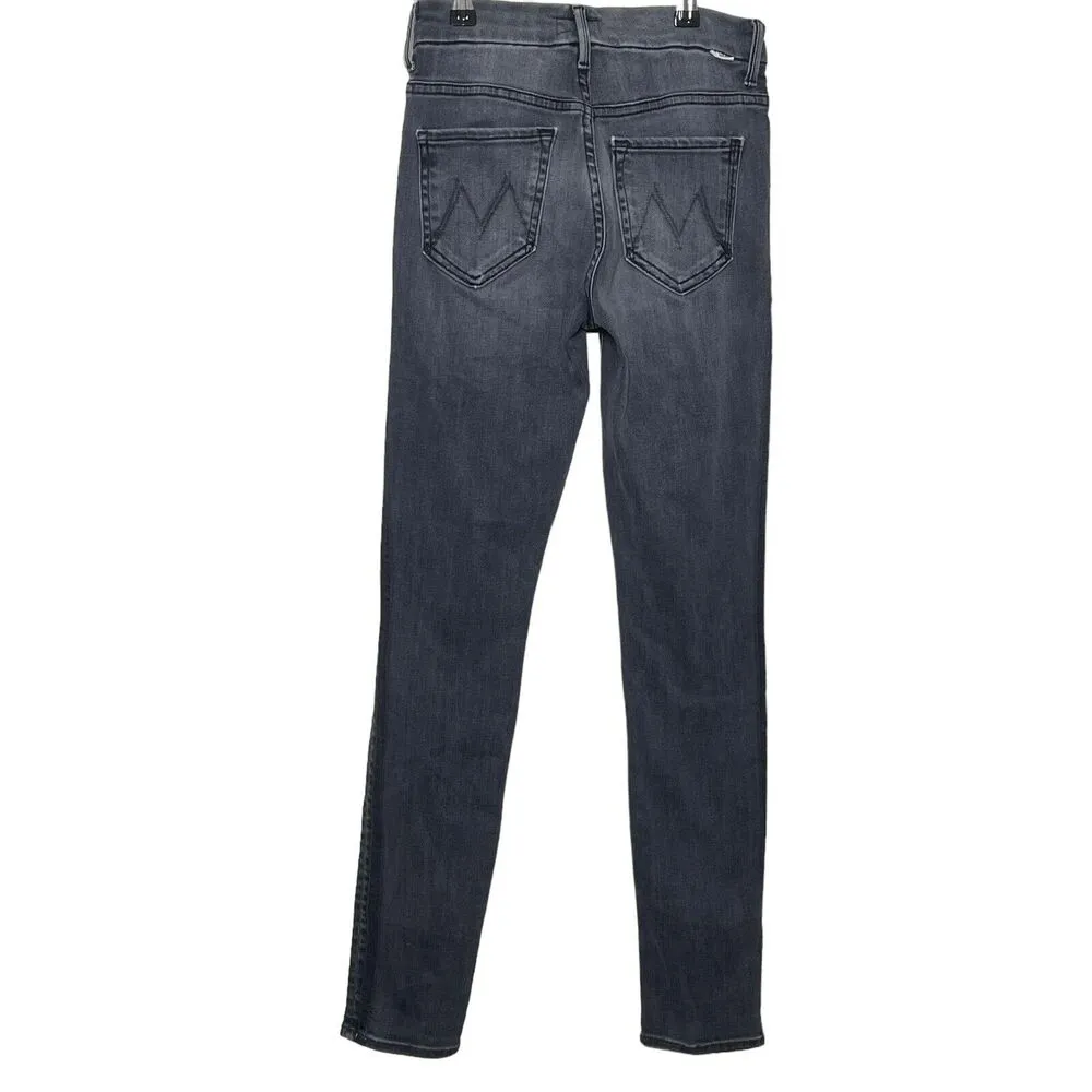 MOTHER High Waisted Looker Skinny Jeans In Miss Moody Two Shoes Racer Size 24 Black - Image 4
