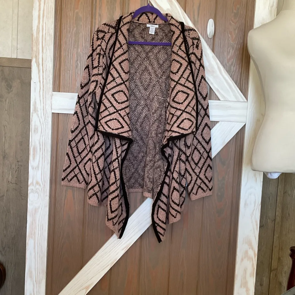 Bar III Geometric Patterned Open Front Pink/Black Coat Sweater SIZE XL, EUC - Image 3