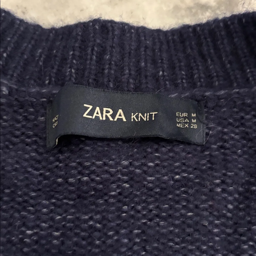 Zara Navy Blue Sequin Vee Neck Sweater - Image 2