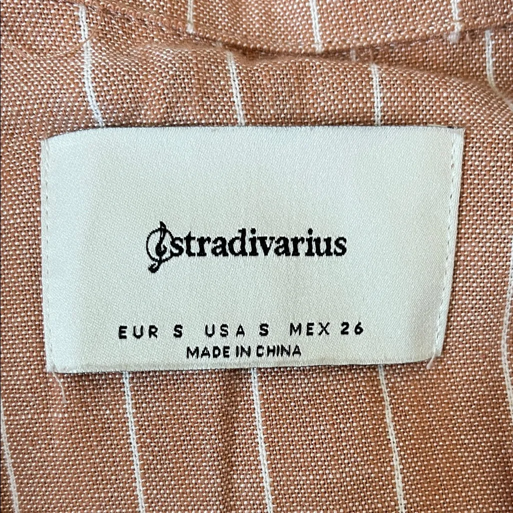 Stradivarius Brown and White Striped One Button Closure Casual Blazer - Sz Small - Image 15