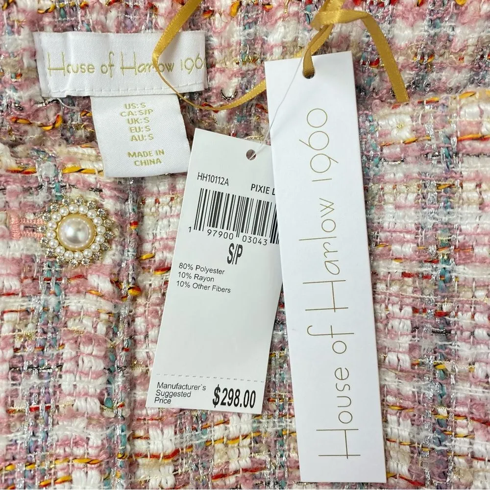 House Of Harlow Pink & White Woven Mini Skirt NEW S - Image 5