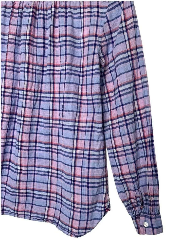 J Crew Top Womens 0 Plaid Cotton Button Up Long Sleeves Collared Purple - Image 13