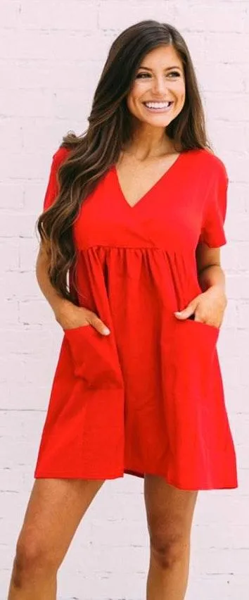 Babydoll Shift Dress Red - Image 2