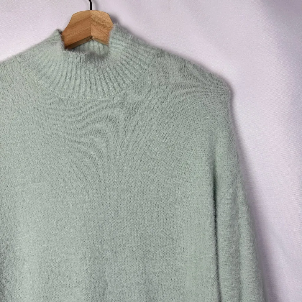 Forever 21 Mint Green Fuzzy Eyelash Knit Turtleneck Sweater Dress M - Image 3