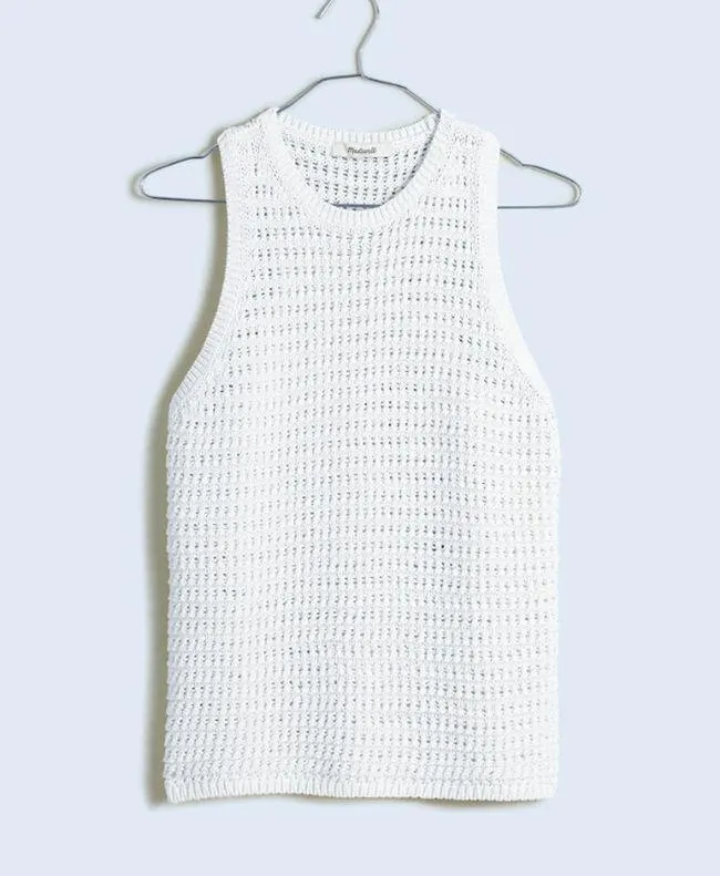 Madewell Crochet Knit Crewneck Sweater Tank Cotton Vest Bright Ivory XS NWT - Image 3