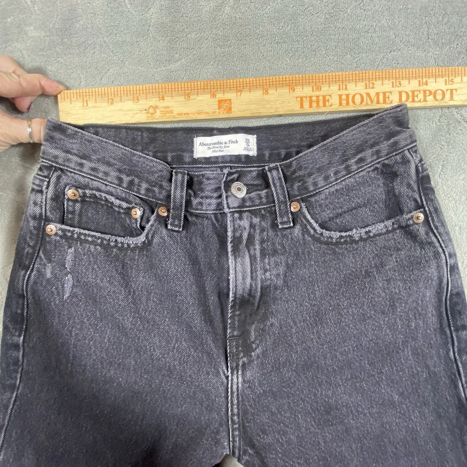 Abercrombie & Fitch The Slouchy Jean‎ Mid Rise Sz 0 Wide Leg Black Curve Love - Image 9