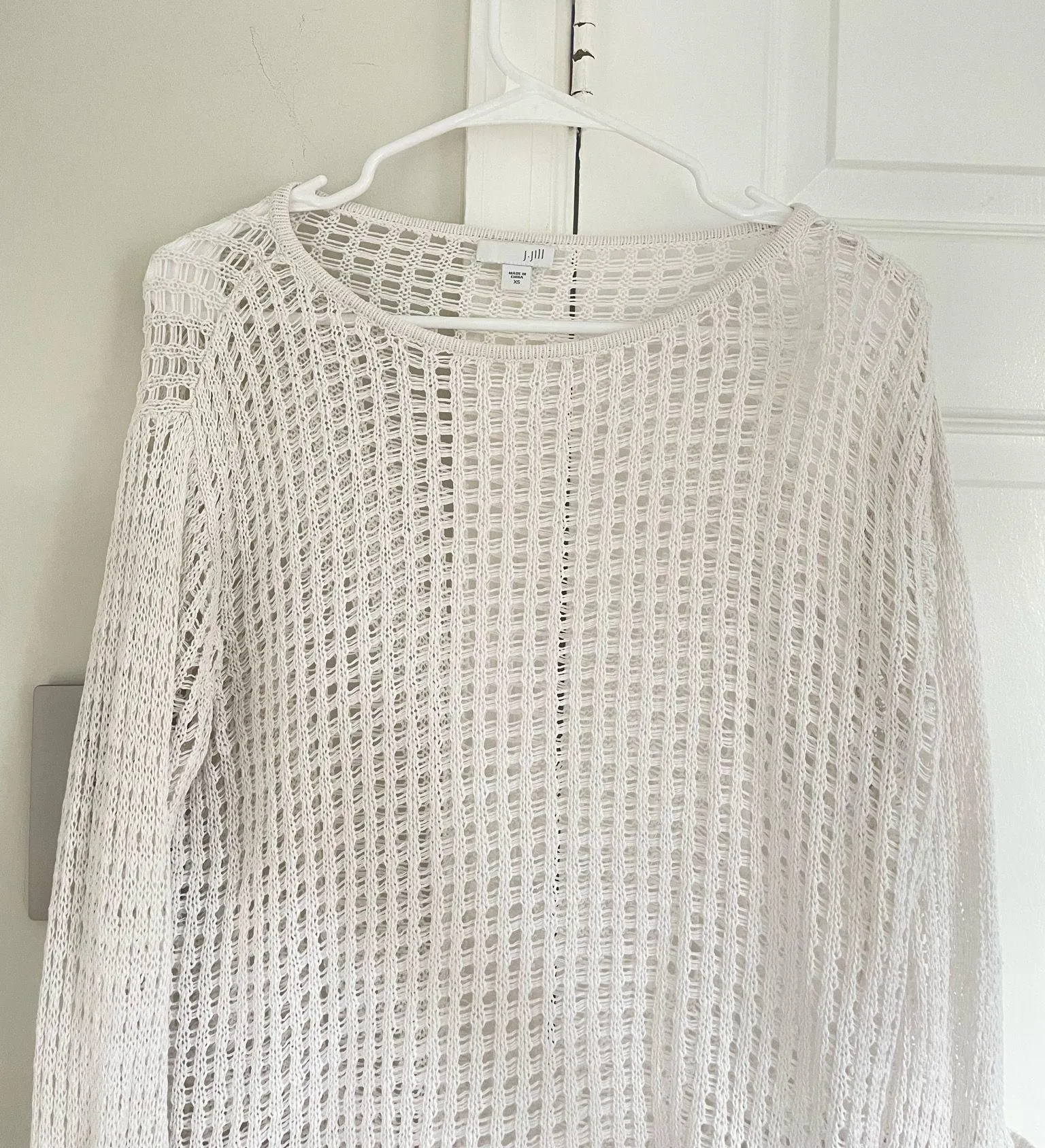 J. Jill Crochet Sweater Womens XS Linen Blend Beachy Coastal Boho Coquette Swim - Image 2