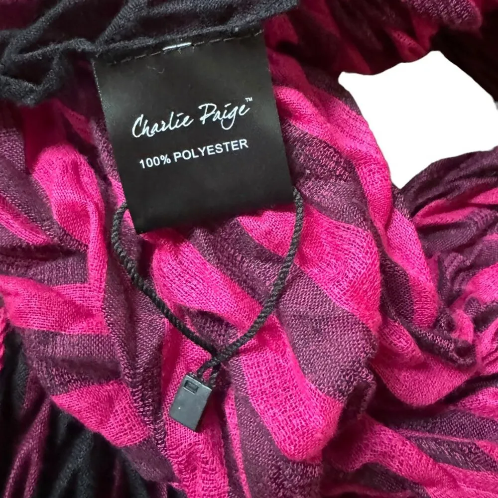Charlie Paige Pink & Black Scarf Fringe Accordian Like New - Image 2