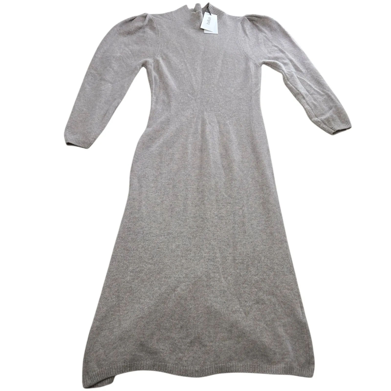 ba&sh Felicity Beige Wool Blend Knit Puff Sleeve Midi Sweater Dress Size Large - Image 2