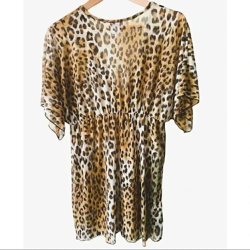 NWOT Jordan Taylor Cheetah Womens Sheer  V-Neck Elastic Waist Cover-Up - Image 3